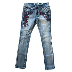 V.I.P. Floral Embroidered Regular Fit Girls Jeans Size 8